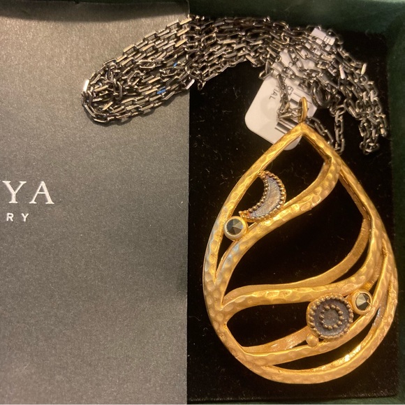 NWT Satya Necklace sun and moon amulet long gold tone large pendant statement - Picture 6 of 12